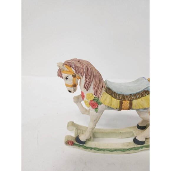 VINTAGE Rocking Horse Figurine With Floral Design Resin Hand Painted Home Decor - Picture 4 of 10